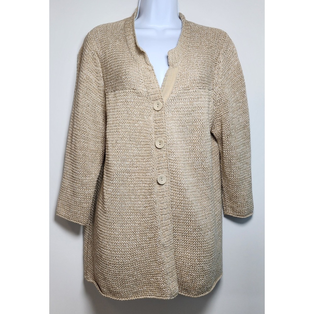 Eddie Bauer Linen Blend‎ Knit Cardigan Minimalist Coastal Size XL Tall